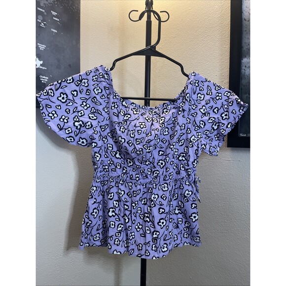 Free Assembly Girl's Off Shoulder Top Purple/White Floral Size M(7/8) - Picture 1 of 5